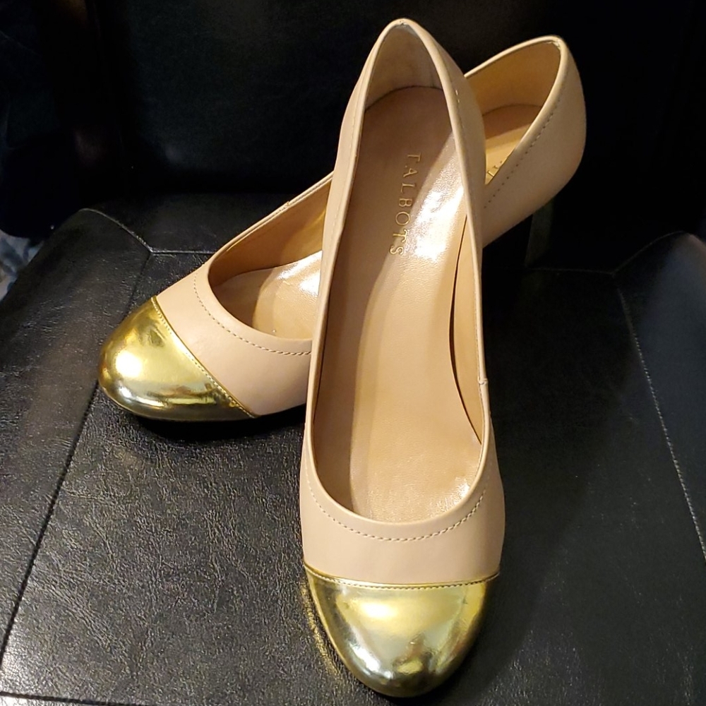 Talbots Gold Cap & Block Heel Shoes
